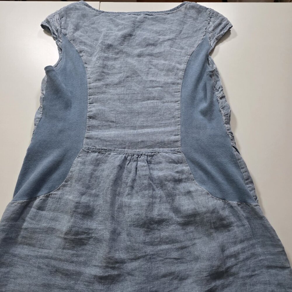 Lina Tomei Linen Dress XL Runs Small Blue Embroidered Pockets SS Linen Coastal - Picture 12 of 15